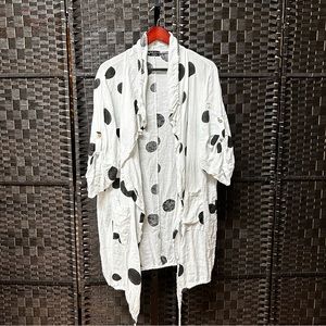 Bella Amore white and black polkadot Italian linen jacket XL Lagenlook